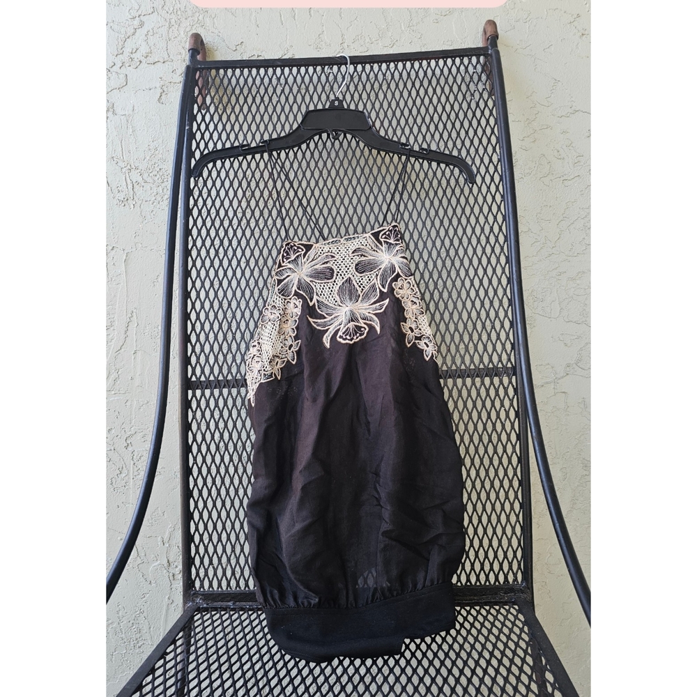 Black and White Embroidered Halter Top